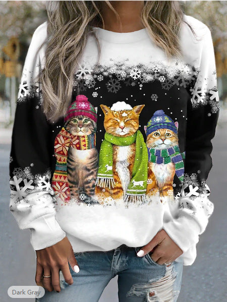 Cat Printed Christmas T-Shirt