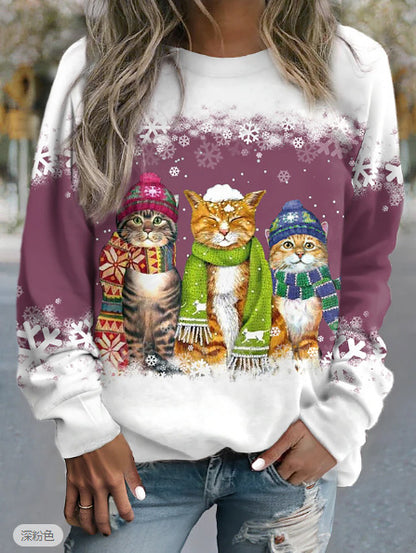 Cat Printed Christmas T-Shirt