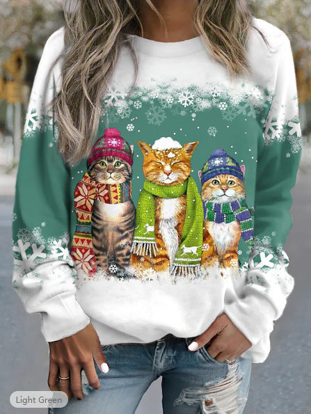 Cat Printed Christmas T-Shirt