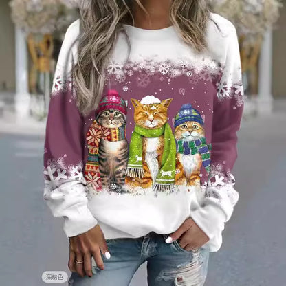 Cat Printed Christmas T-Shirt