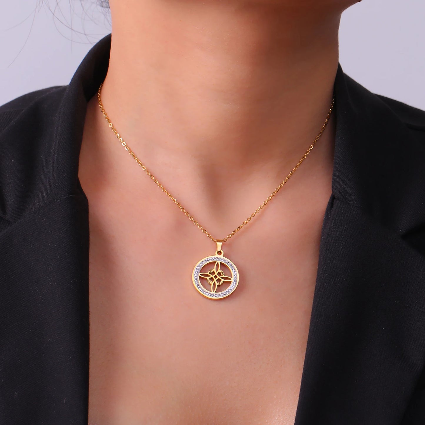 Stainless Steel Zircon Pendant Necklace